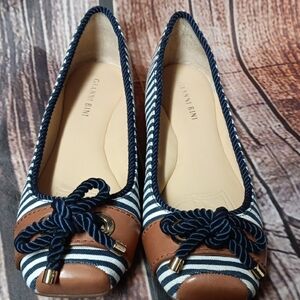 Gianni Bini Navy and Brown Striped Flats